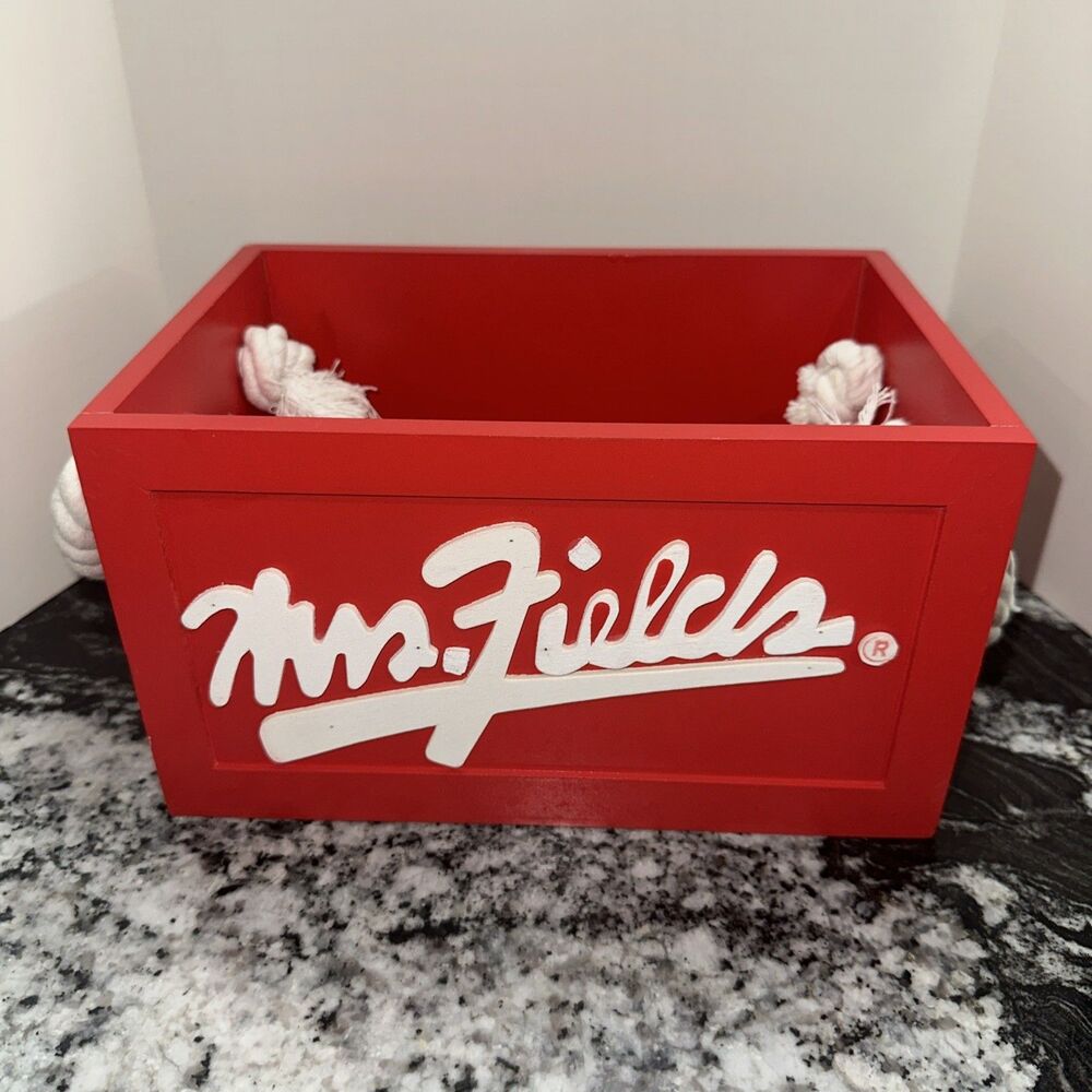 Mrs. Fields Red Wooden Cookie Storage Crate Box with Rope Handles